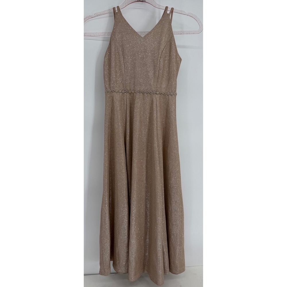 Xtraordinary Girls Rose Gold Metallic Shimmer Rhinestone Formal Dress Sz 7